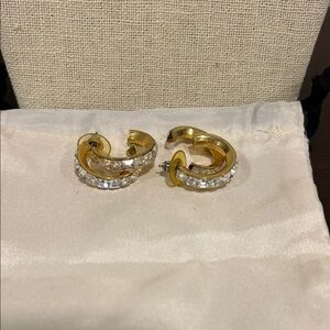 Elegant Gold and Cubic Zieconia Hoop Earrings